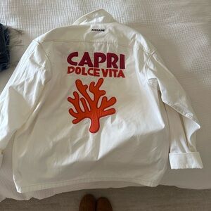 Assouline White Jacket with Red and Orange Design